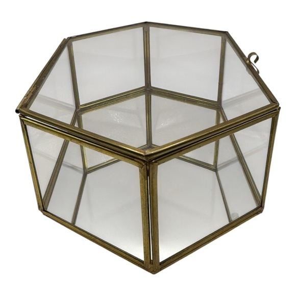 Anthropologie | Hexagon Gold & Glass Trinket Box With Hinged Lid - Picture 2 of 11